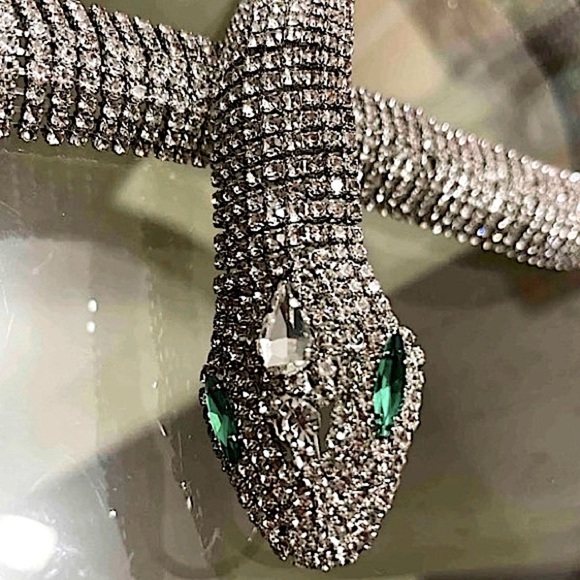 Silver Snake Crystal Choker Rhinestone Necklace - Picture 8 of 10